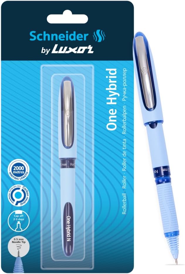 Luxor Schneider, One Hybrid Roller Ball Pen - Blue, 0.5 mm, 2000 mtrs writing length, Waterproof Ink, Consistent ink flow, Ideal for Professionals & Office essential