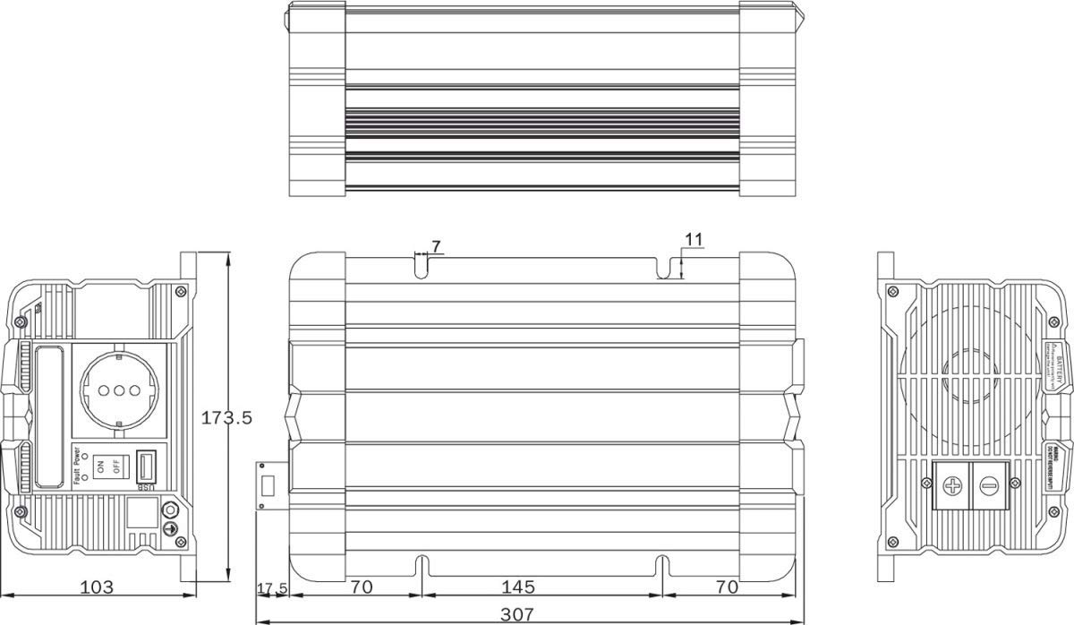 SOLARTRONICS Spannungswandler FS1000D 12V 1000 Watt mit Display - Wechselrichter 12v auf 230v - Reiner Sinus - LiFePO4/Lithium, Blei-, Gel oder AGM-Batterie kompatibel - USB - mit Fernbedienung