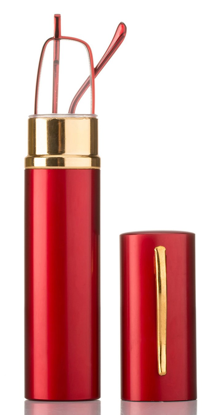 Newbee Fashion Pocket Readers Tube Reading Glasses in Aluminum Case Red +2.50