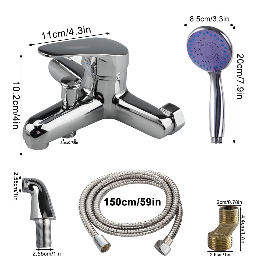 oupados Bath Taps with Shower Attachment Mixer Taps for Bathtub and Shower, Silver - Image 2