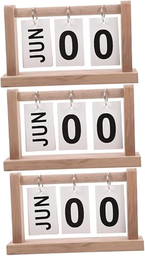 BESTOYARD 3pcs Calendar Trinkets Flip Wooden Perpetual Calendar 2023 Desk Calendar Desktop Block Calendar Date Blocks Work Desk Decor Perpetual