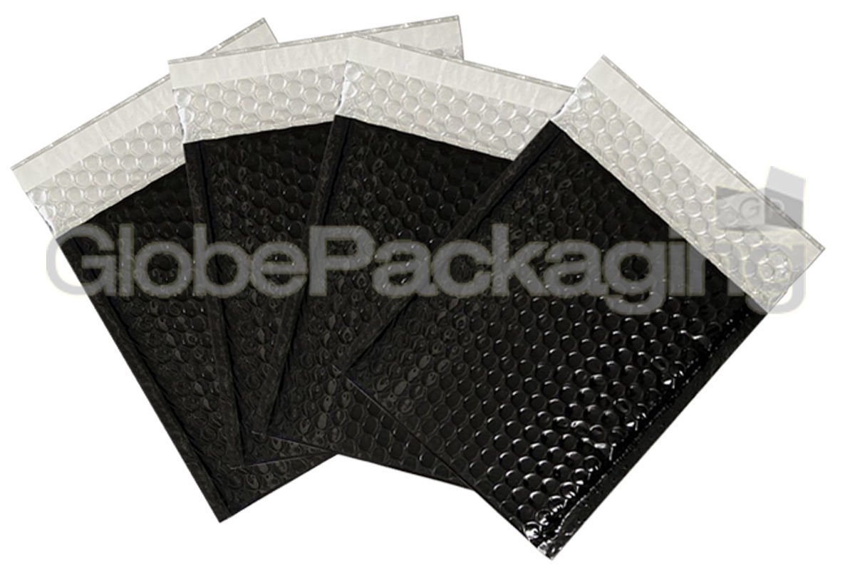 25 x Shiny Metallic Gloss Black Foil Bubble Padded Envelopes Bags 180x250mm D/1