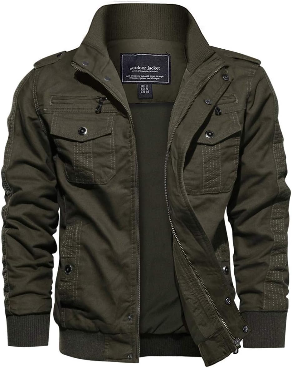 EKLENTSON Men's Casual Cotton Military Bomber Jacket Winter Outerwear Windbreaker Cargo Jacket Multi Pockets