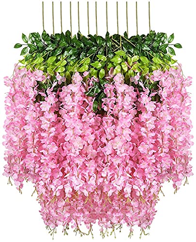 Artificial Hanging Wisteria Flower Vine (Pink) - Pack of 6