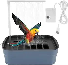 Banheira de papagaio, chuveiro automático para pássaros com torneira circulante, piscina elétrica de calopsita para pássaros de estimação, chuveiro de pássaros de água com circulação automática para