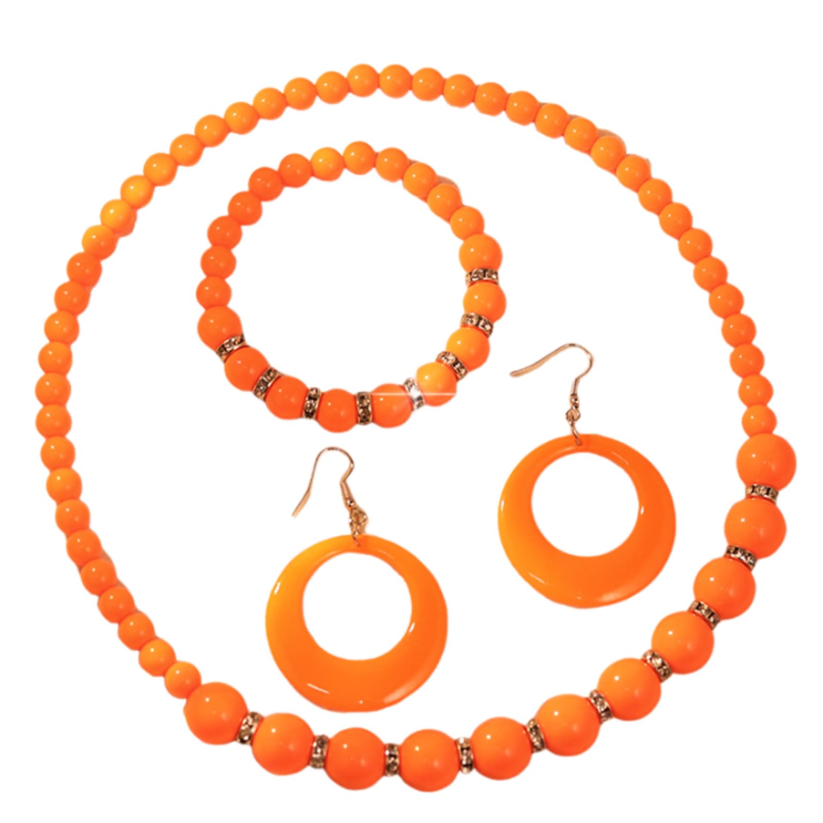 3Pcs Colorful Acrylic Round Beaded Necklace Bracelet Earrings Set Vintage Lightweight Resin Neon Beads Choker Necklace Geometric Statement Necklace