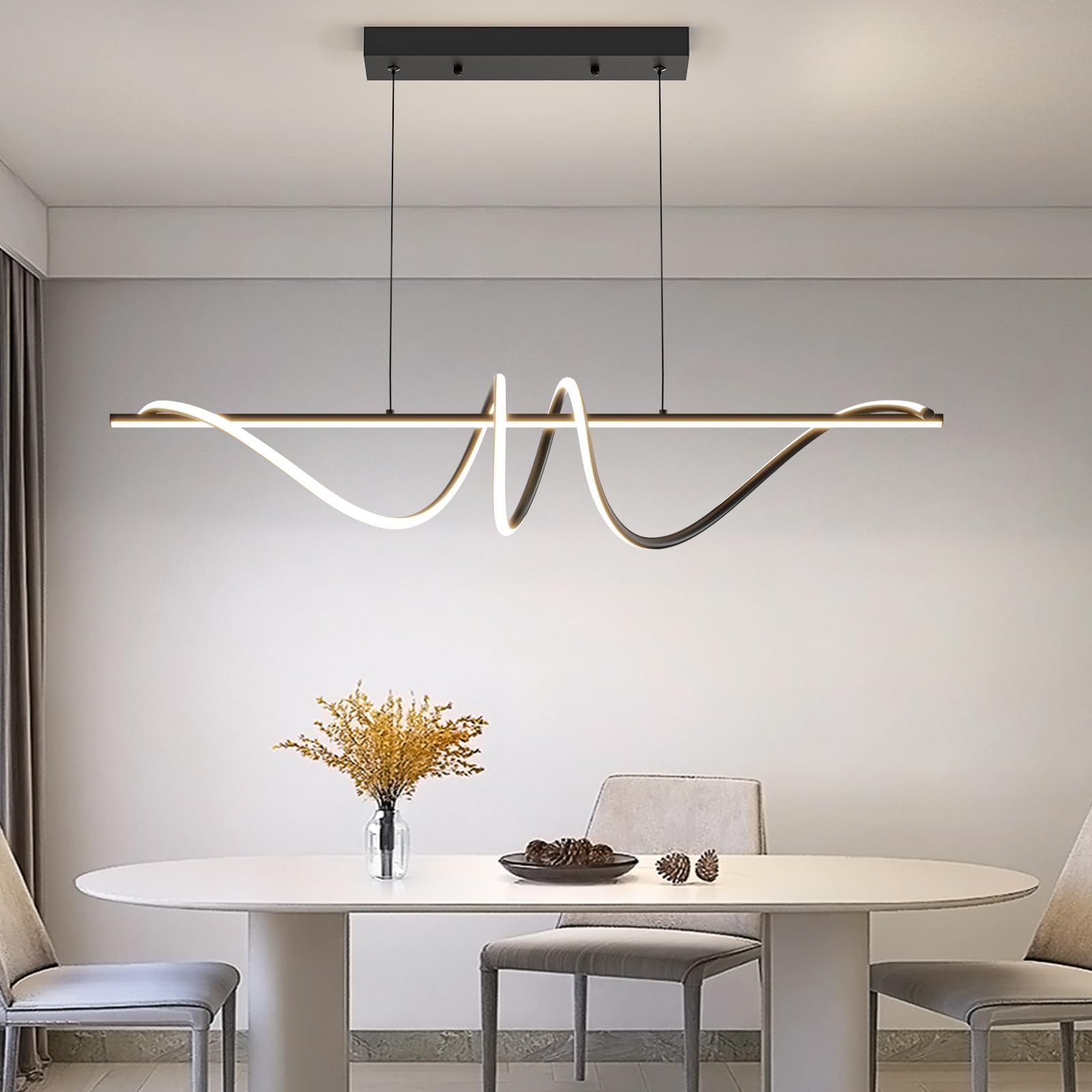 Sponsored Ad – Mikeru 120CM Black Modern Pendant Light, Simple Spiral Dining Light Fixture with Remote Control, Hanging Lights with 1.5m Adjustable Cords for Dining Room Kitchen Island Living Room Restaurant Office