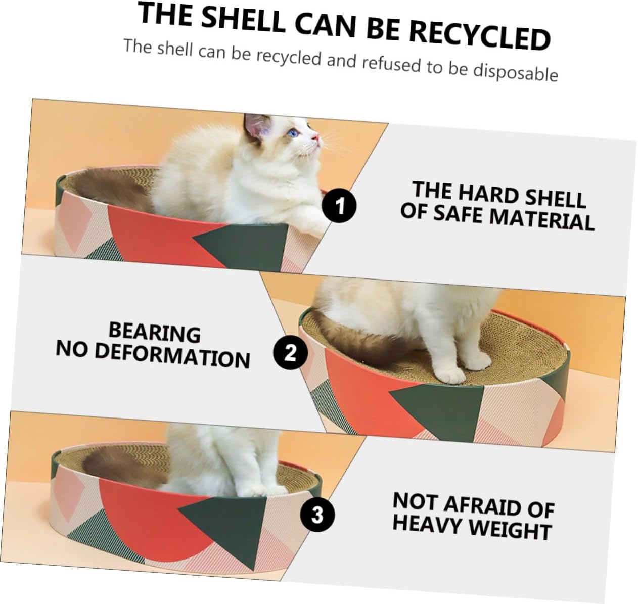 Cat Scratcher Pad and Bed Corrugated Paper Sturdy Oval Cat Scratching Lounger and Kittens