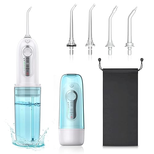 MOCEL Hilo dental de agua inalámbrico con presión de 8 niveles 88fl oz limpiador de dientes portátil de bricolaje y recargable IPX7 impermeable 6
