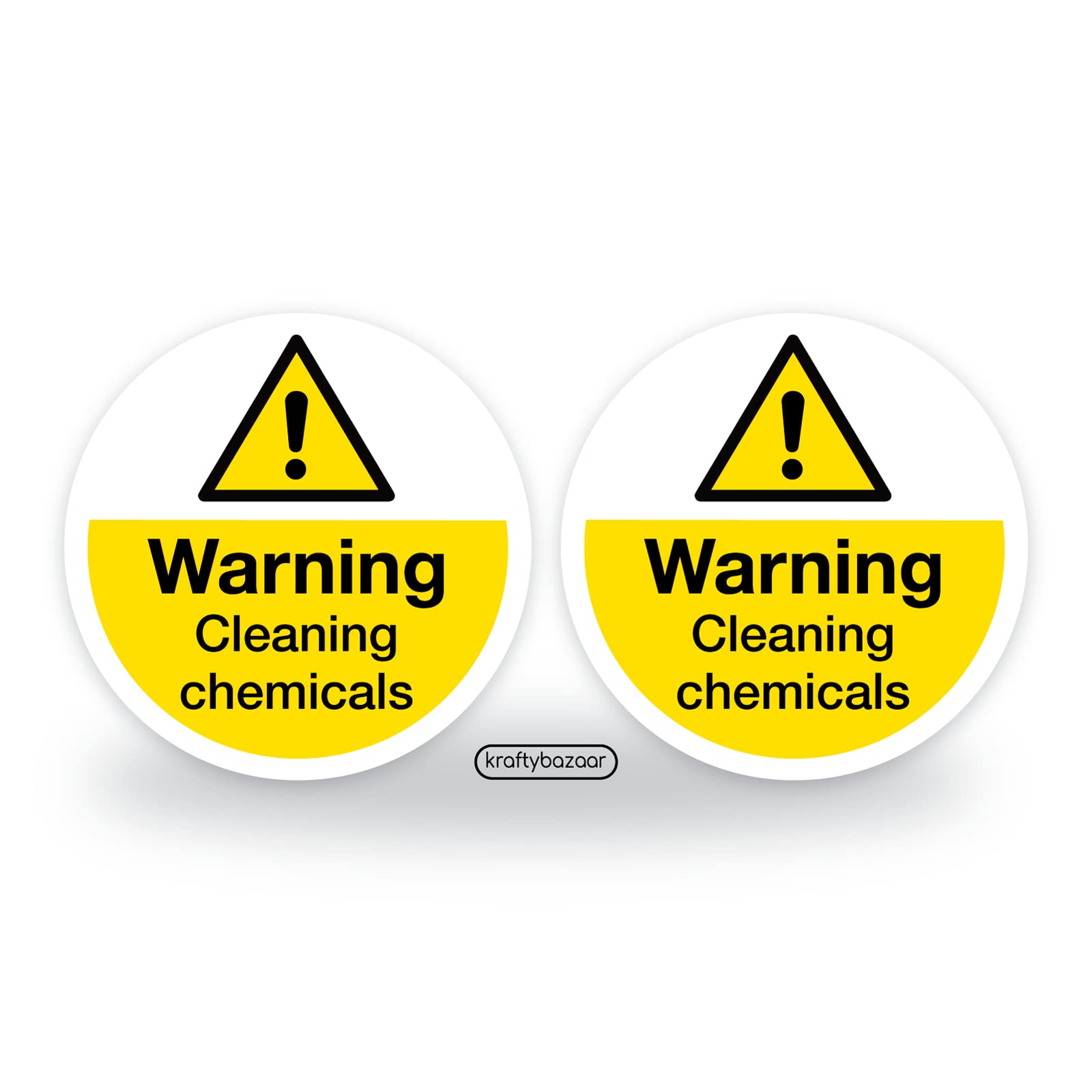 Pack of 6 Warning Cleaning Chemicals Signs, Workplace Safety Signs, Waterproof Indoor/Outdoor Warning Hazard Stickers - 95mm Round