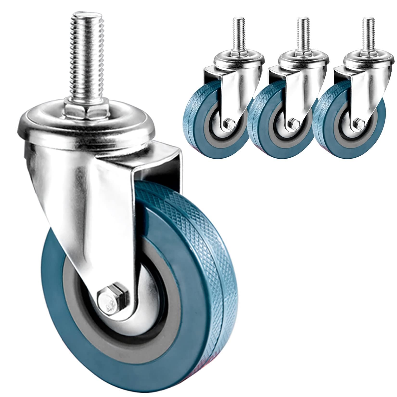 ZGUOUZANTYE M10 M12 30mm Threaded Stem Swivel Caster Dual Locking Silent Castor 270 Lb Load Capacity Furniture DIY Transport Wheel(Swivel,75mm(3in) m10)