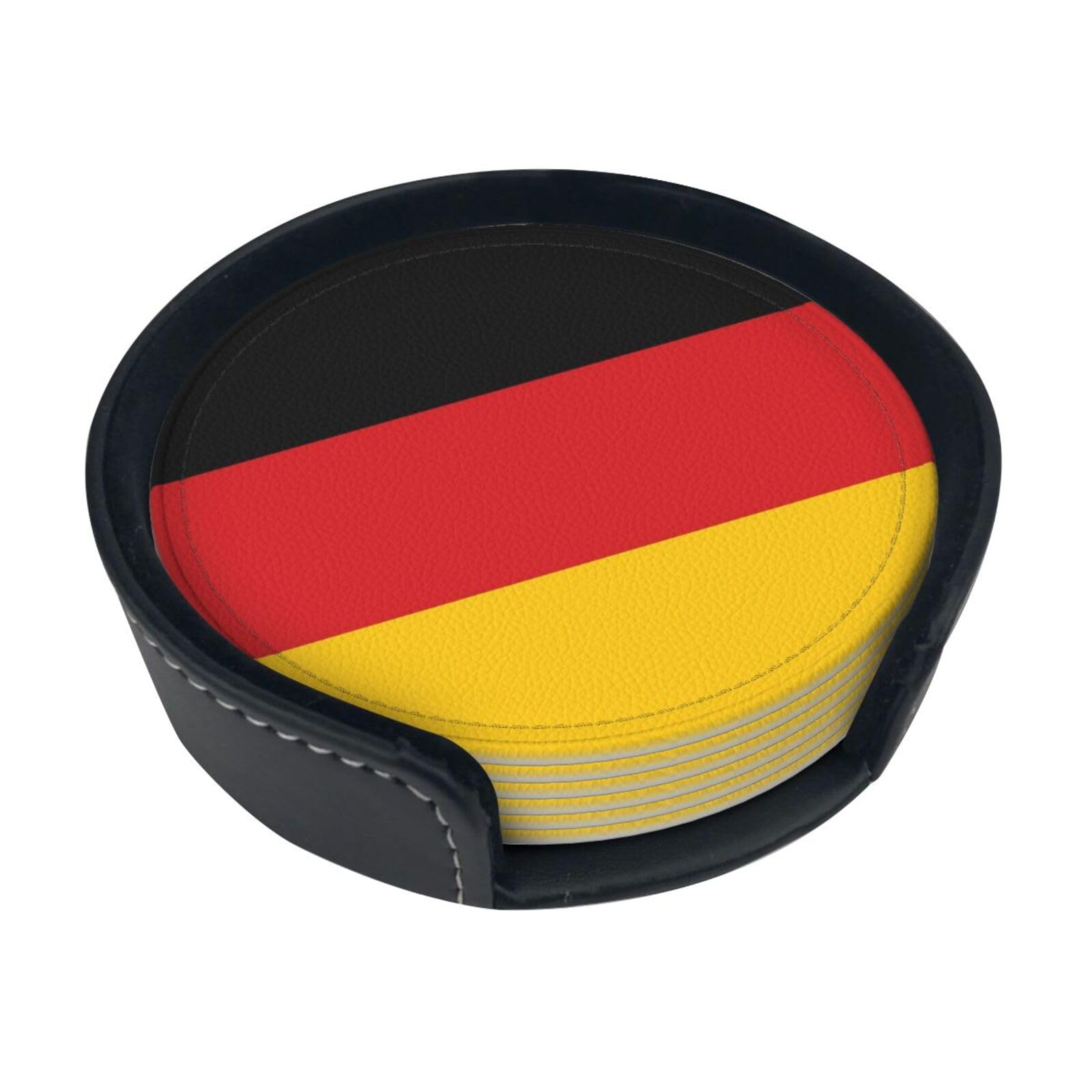 Flag of Germany Leather Coasters-Set of 6 with Storage Holder