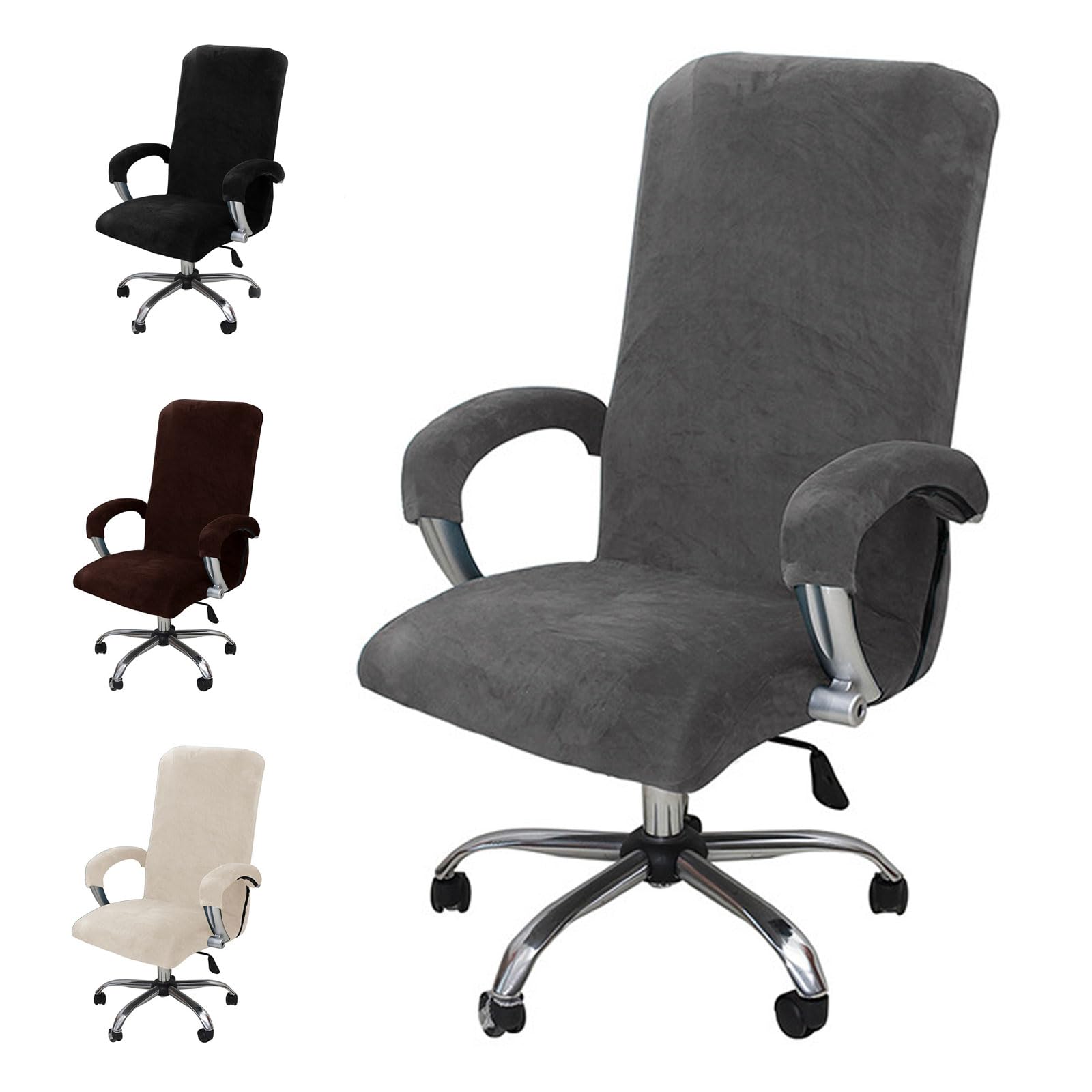 MeYuxg Office Chair Cover, Velvet Elastic Covers for Office Chairs with Elastic Armrests, Removable and Washable Office Chair Covers, for Computer Chair, Office Chair (Grey, L)
