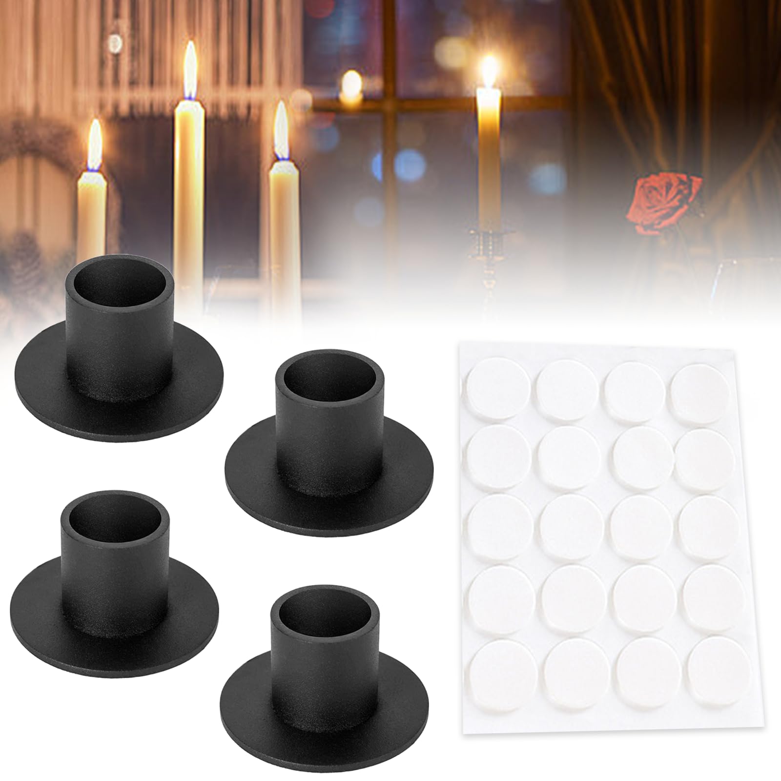 Lot De 4 Chandeliers Vintage En Métal Noir - Bougeoirs Pour Bougies Dîner, Décoration Salon/chambre, Avec Autocollant - 3
