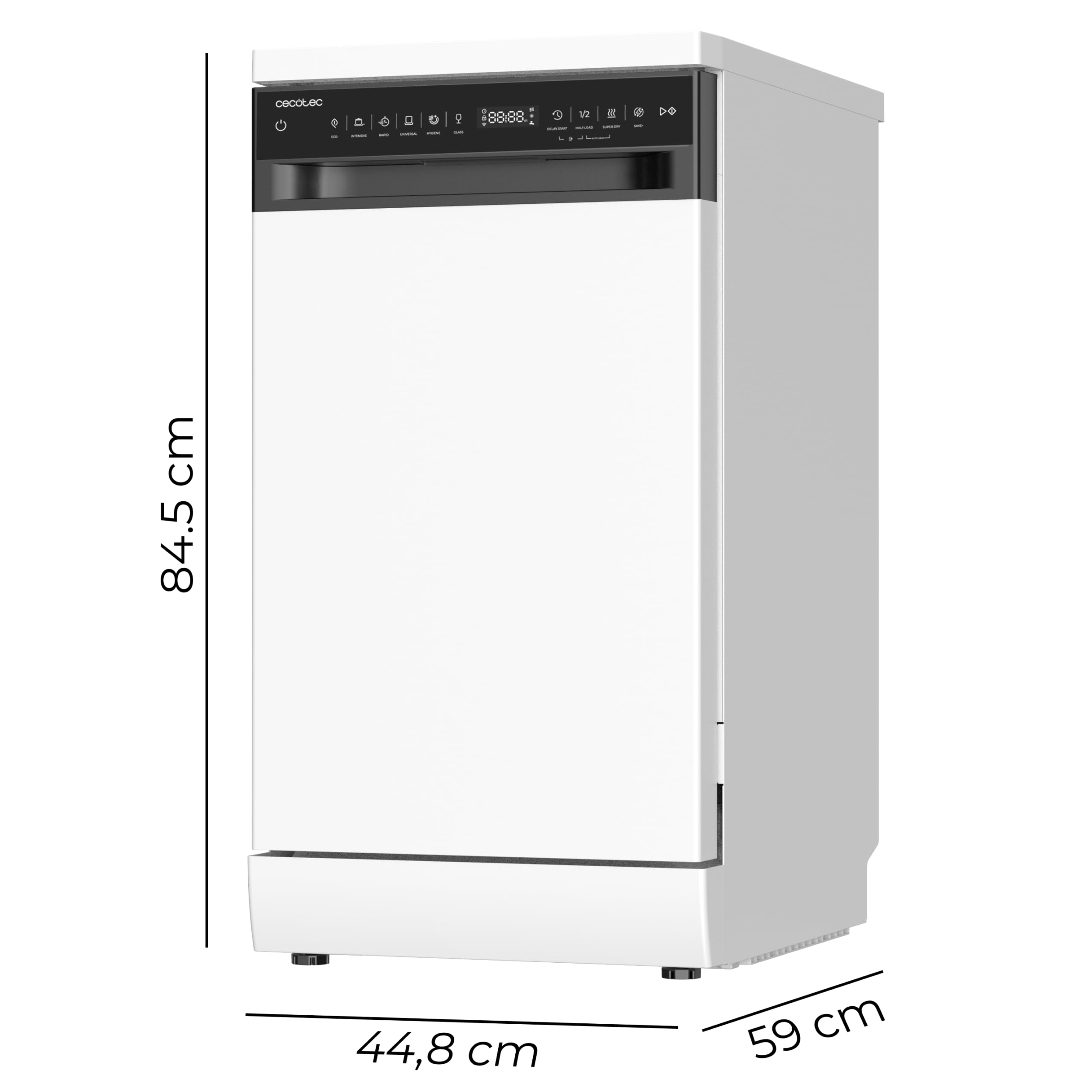 Cecotec Freistehender Geschirrspüler 45 cm Bolero Aguazero 4560 Connected 11 Maßgedecke 9 Programme Energieeffizienzklasse C Weiß