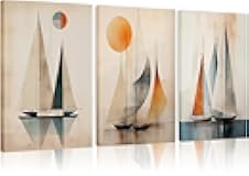 PLPKEYGR 3Pcs Sailing Boat Wall Art Abstract Sailboat Pictures Vintage Ship Canvas Wall Art for Living Room Bedroom Bathroom Office 12x16 In Canvas