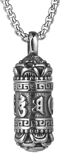 HZMAN Collar con colgante conmemorativo de budismo tibetano para meditación, de acero inoxidable, con forma de píldora para cenizas, cilindro,
