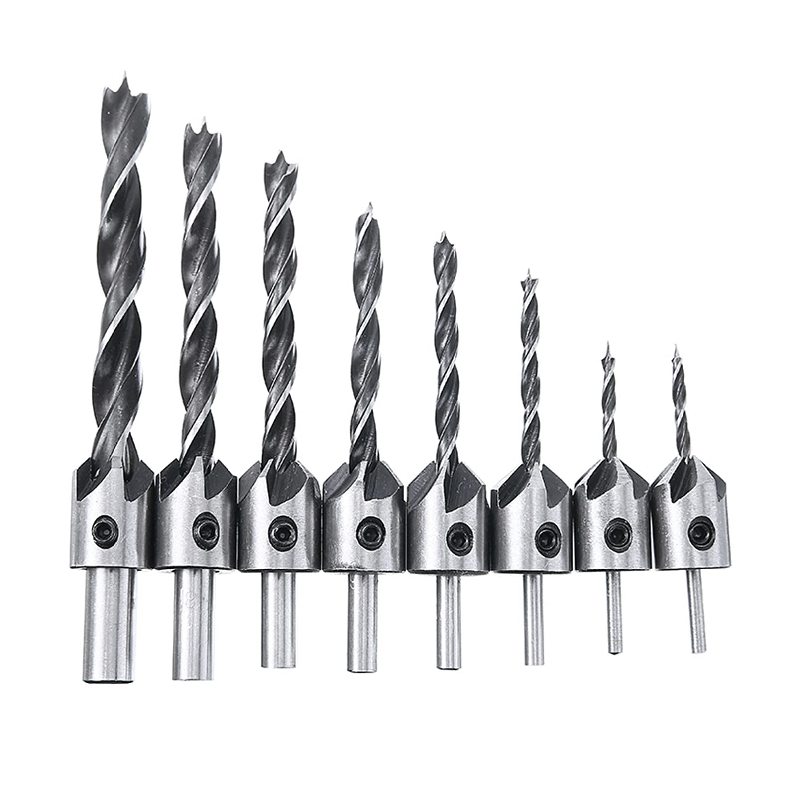 Generic 9 PCS Conjunto de broca con cono de cono, orificio piloto de madera, taladro de carpintería, chaflán de carpintería 3/4/5/6/7/8/9 / 10mm