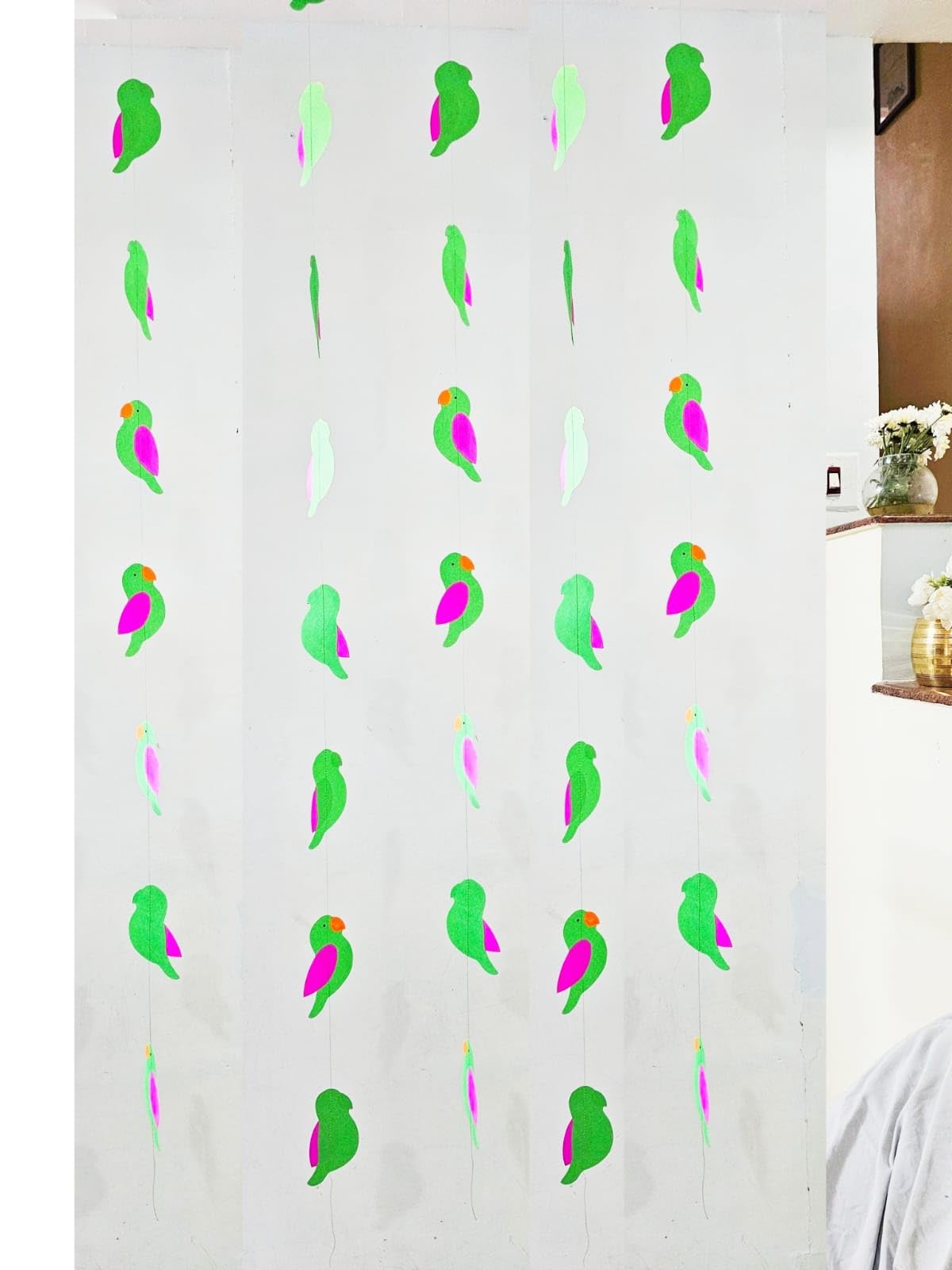 The Banner Comapny Vibrant Paper Stitched Garlands for Festivals - Cheerful Decor for Holiday Celebrations and Gatherings (Green Parrot)