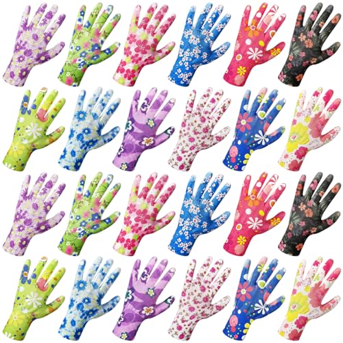 SiliFine 24 Pairs Gardening Gloves for Women PU Coated Breathable Non-slip Knitting Gloves for Gardening Planting Seeding (Multicolor)