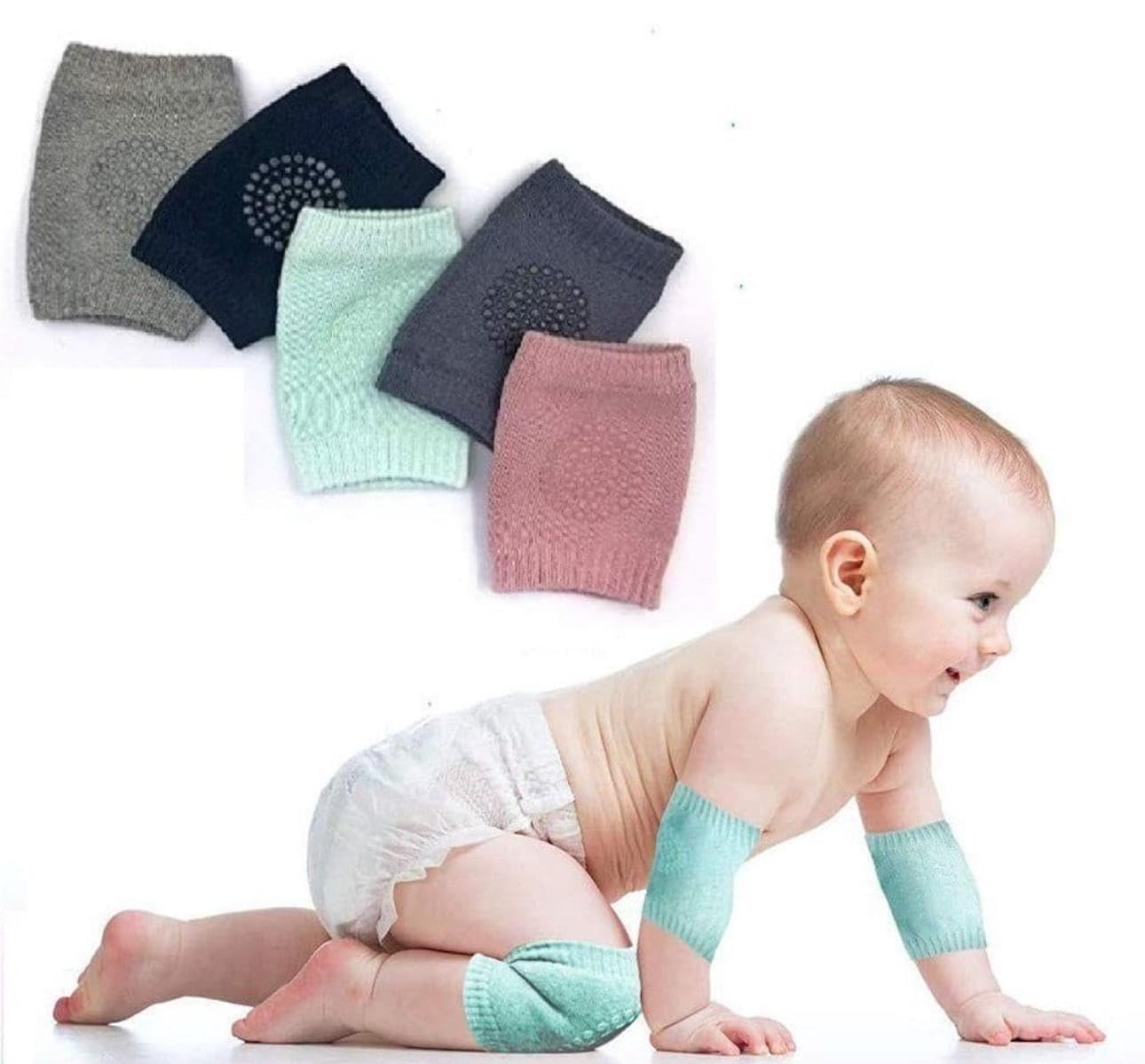 VIRTI MINI ME 2 Pair Baby Crawling Knee Pads - Unisex Soft & Breathable Anti-Slip Knee and Elbow Protectors for Toddlers Learning to Crawl