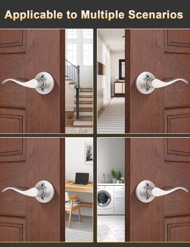 Image of Mengico 4 Pack Satin Nickel Dummy Door Lever, Single Left Side Door Handle for Closets, Non-Turning Pull Only Lever Set, Wave Style Interior Door Knob