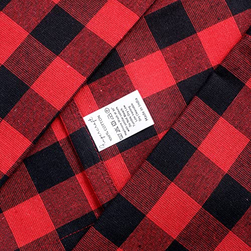 Image of FINGERCRAFT 100% Cotton Cloth Napkins Set of 12 - 20x20 Inch (50x50 cm) Reusable Soft & Absorbent Gingham Check Dinner Table Napkins (Red Black Check, Set of 12)