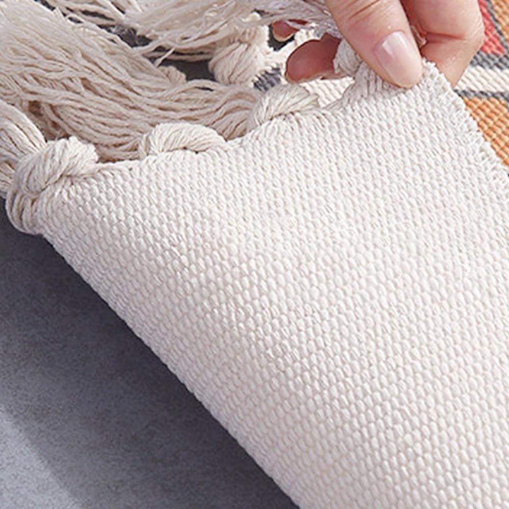 Aniyan Tapis bohème, en coton, lavable, avec glands, tapis tissé à la main, pliable, pour camping, extérieur, salon, chambre à coucher, cuisine, couloir, antidérapant à la main (style B)