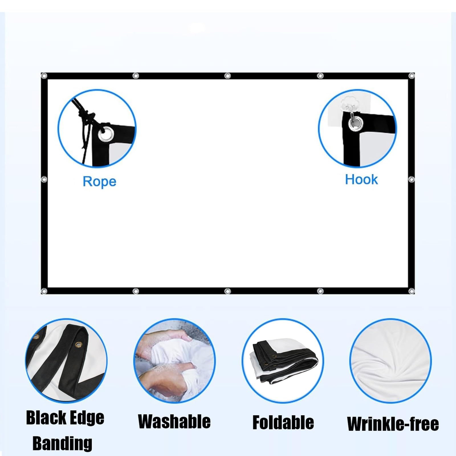 Schermo Proiettore per Esterni da 100/120/150 pollici, Telo Proiettore Portatile Antipiega Pieghevole HD 4K 16:9 per film per Home Theater, Feste(120inch(16:9))