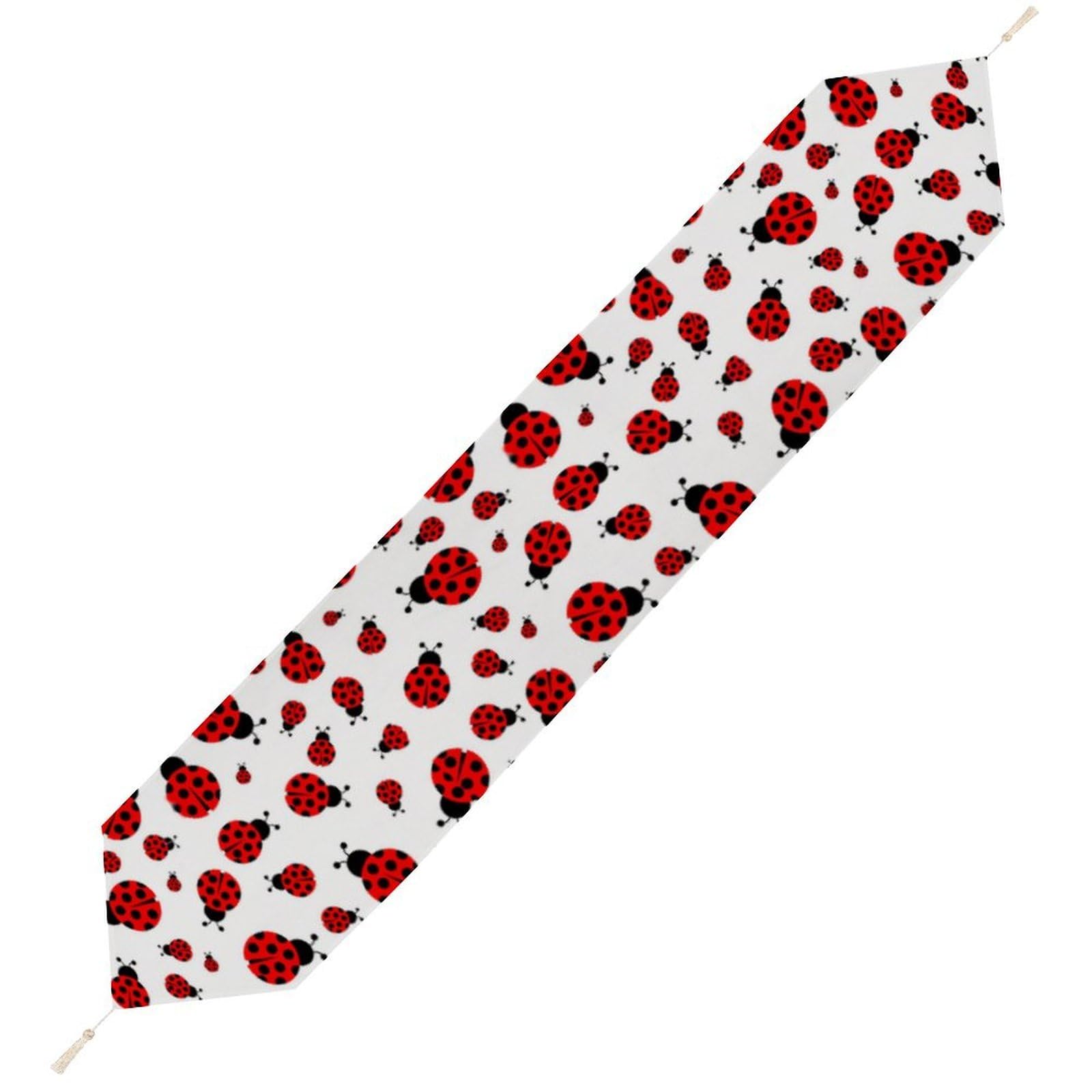 JZemdybill 178*33cm Table Runner with Tassel, Ladybugs Pattern Infinite Speckled Table Runner, Table Decoration for Kitchen, Party, Restaurant