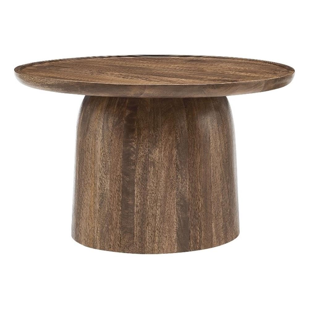 Modway Holloway 30 Inch Round Mango Wood Coffee Table in Walnut – Contemporary Circle Drum for Living Room – Mid-Century Modern Table with Solid