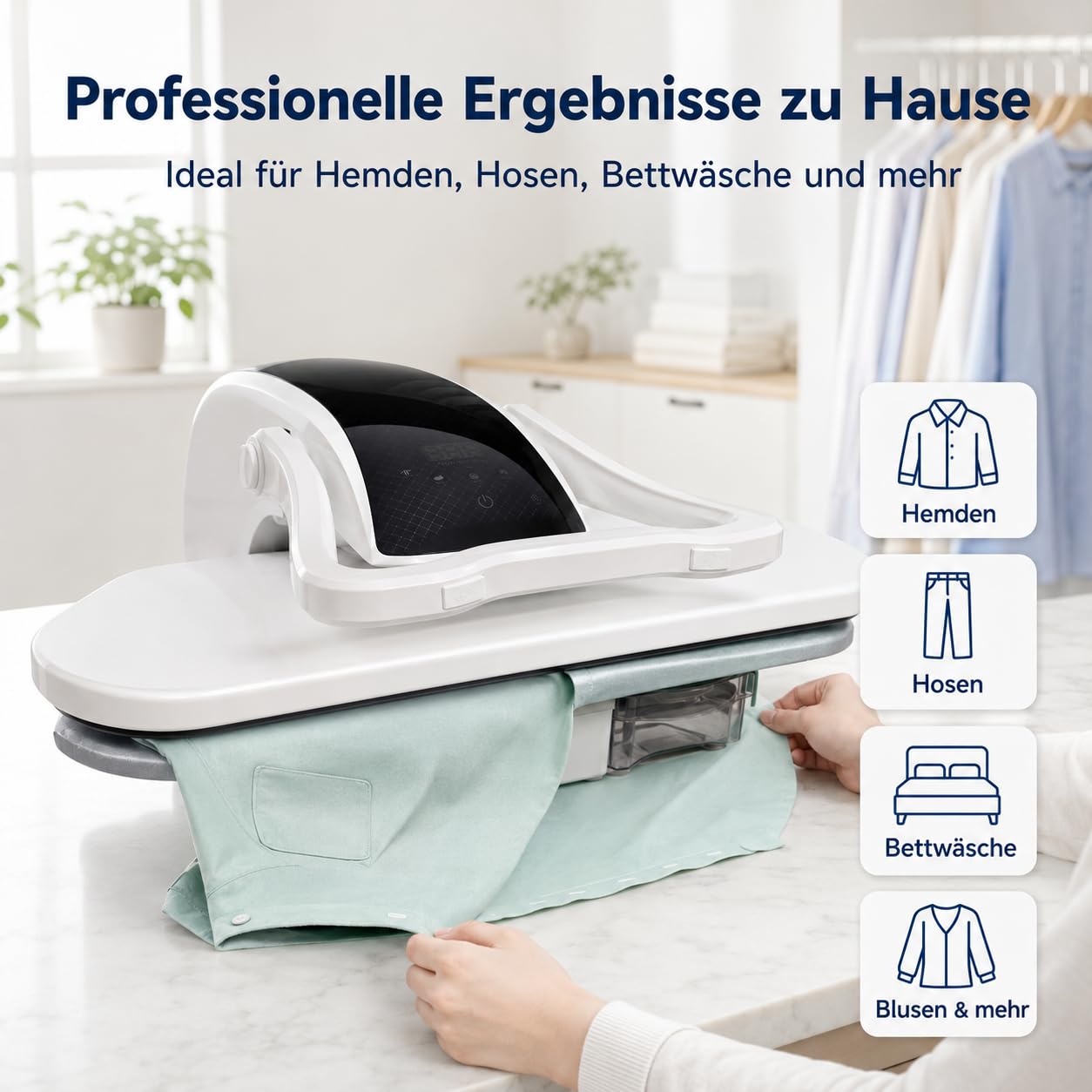 Weiß Intelligente Dampfpresse Professionelle BüGelmaschine Professionelle Dampfbügelpresse Mit Touchscreen Ai-Stimme 5 Stofffunktionen und Temperatureinstellung 2200W 1L Wassertanks