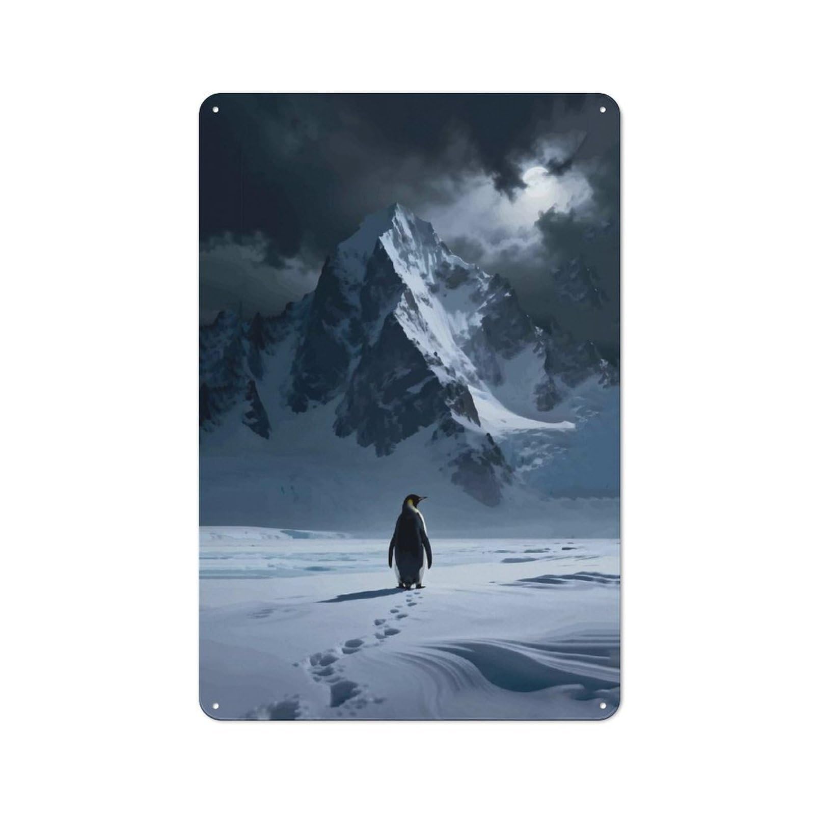 Junmoney Style-5 Penguin In Snowy Mountains Retro Metal Wall Decor 30X20cm, Vintage Metal Sign For Cafe, Pub, Workshop Or Home Bar