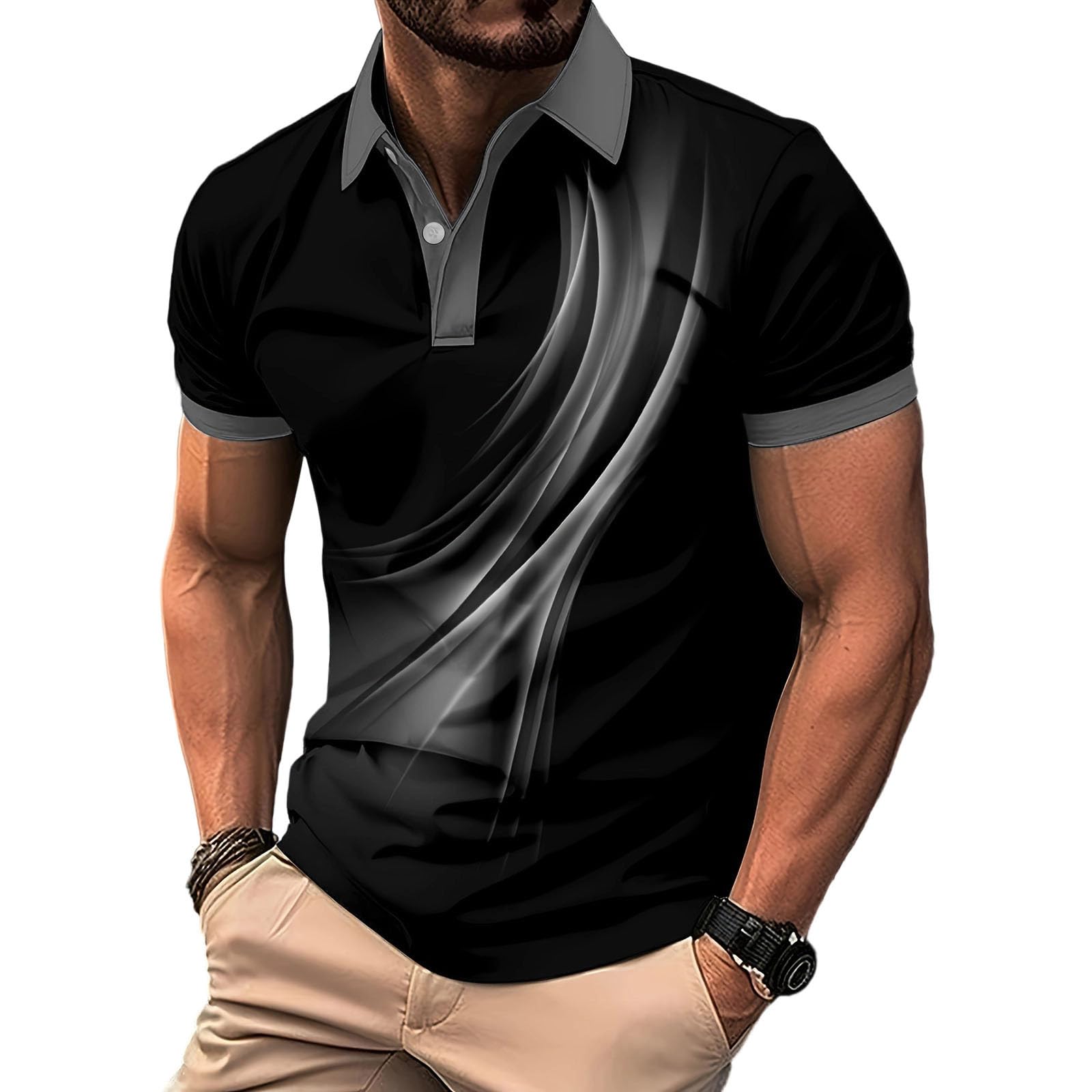 Men's Golf Polo Shirt T-Shirt Gradient Plaid Party Casual Short Sleeve Shirts Quick Dry Moisture Wicking Athletic Shirt — view 23