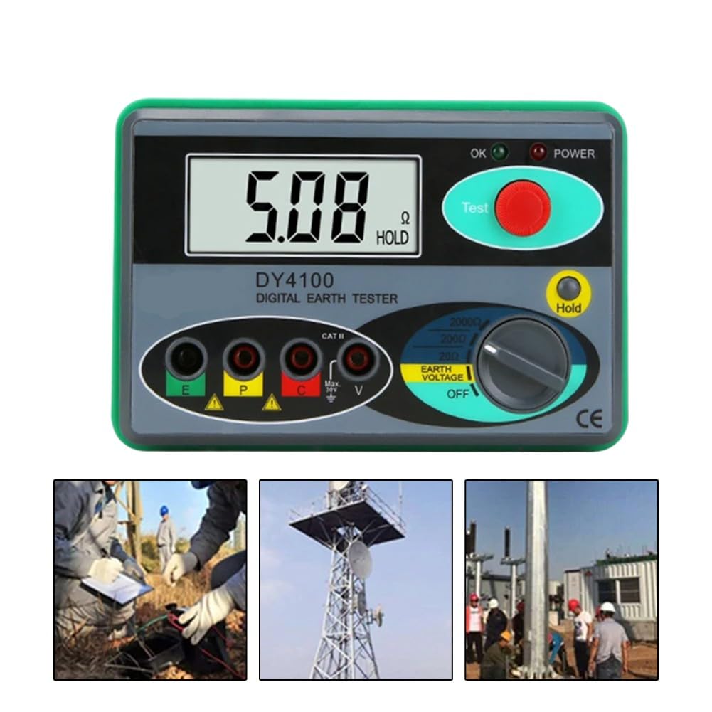 DY4100 - Medidor digital de resistencia a tierra megohmímetro con pantalla grande HD, medición rápida y protección de seguridad, compatible con herramientas de inspección eléctrica B