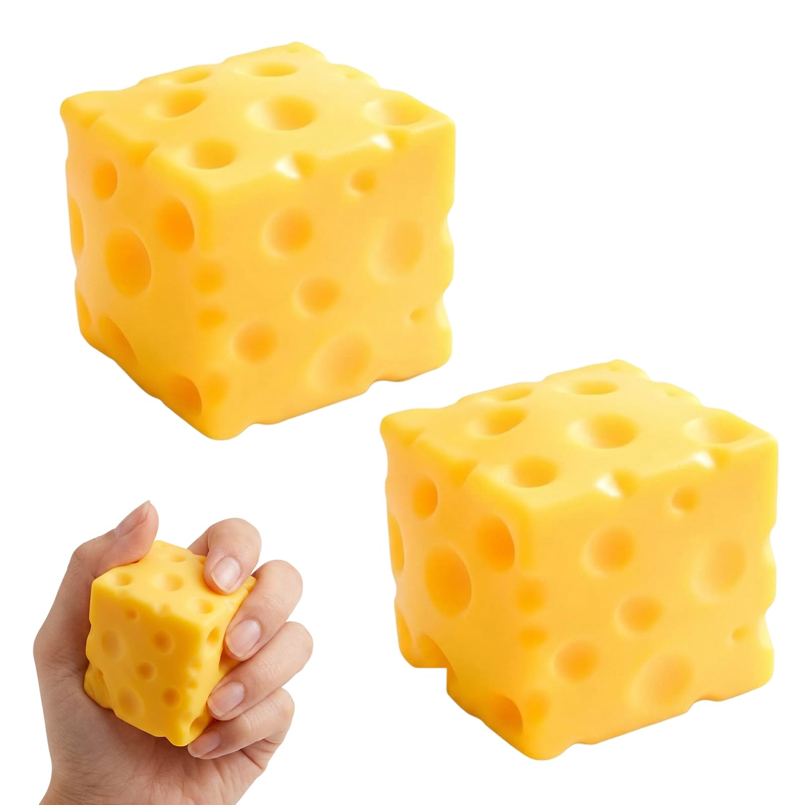 2 PCS Cheese Squishy Stress Relief Toys, Soft Big Cheese Squishy Sensory Cubes, Yellow Squishy Cheese Fidget Toy for Office Desk, Classroom Focus and Anxiety Relief