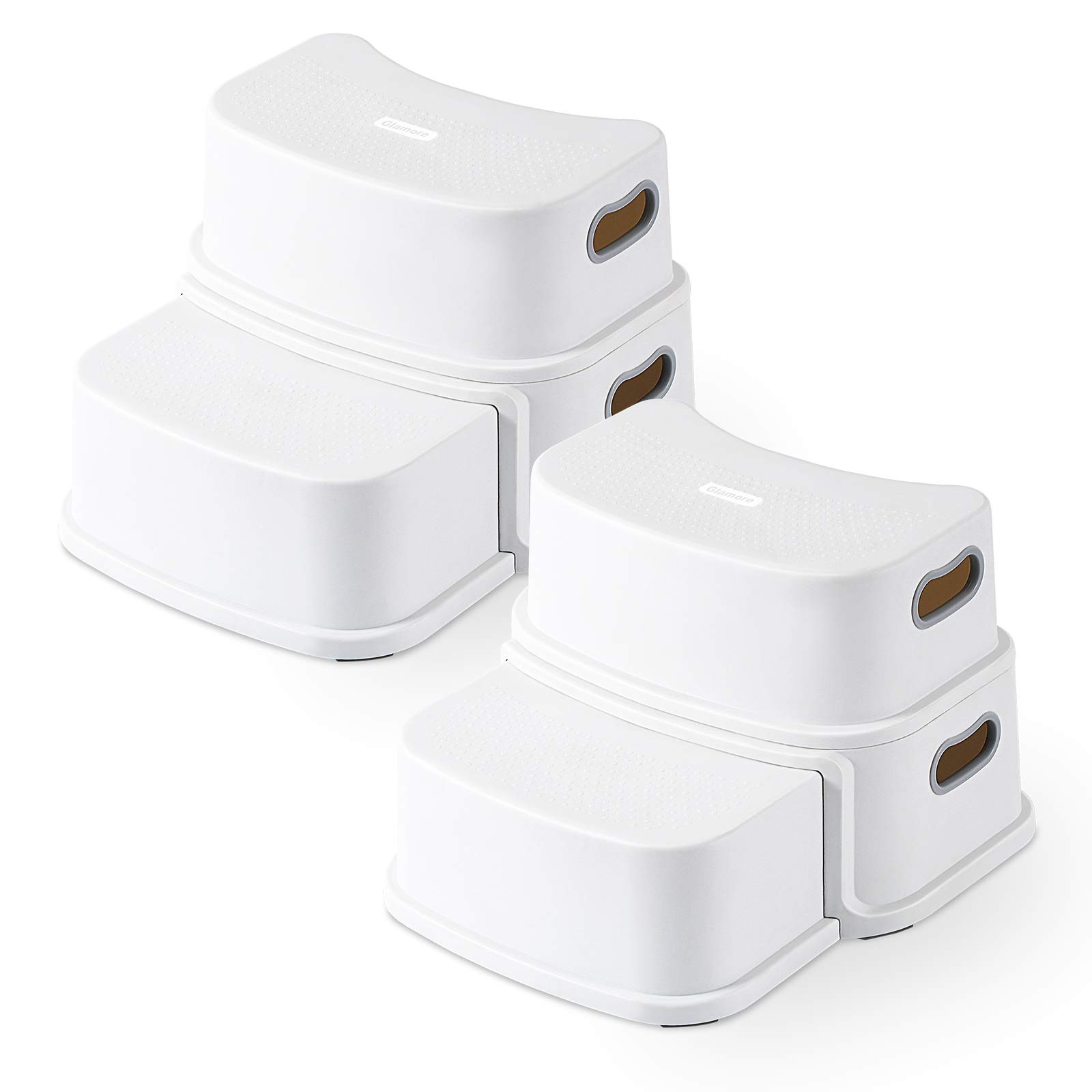 Glamore2 Step Stool for Kids, Toddler Step Stool, Kids Step Stool for Potty Training, Bathroom Toilet Stool, Slip Resistant, Dual Height 4.5"- 9.4", Dual Width 5"- 6", White 2 Pack