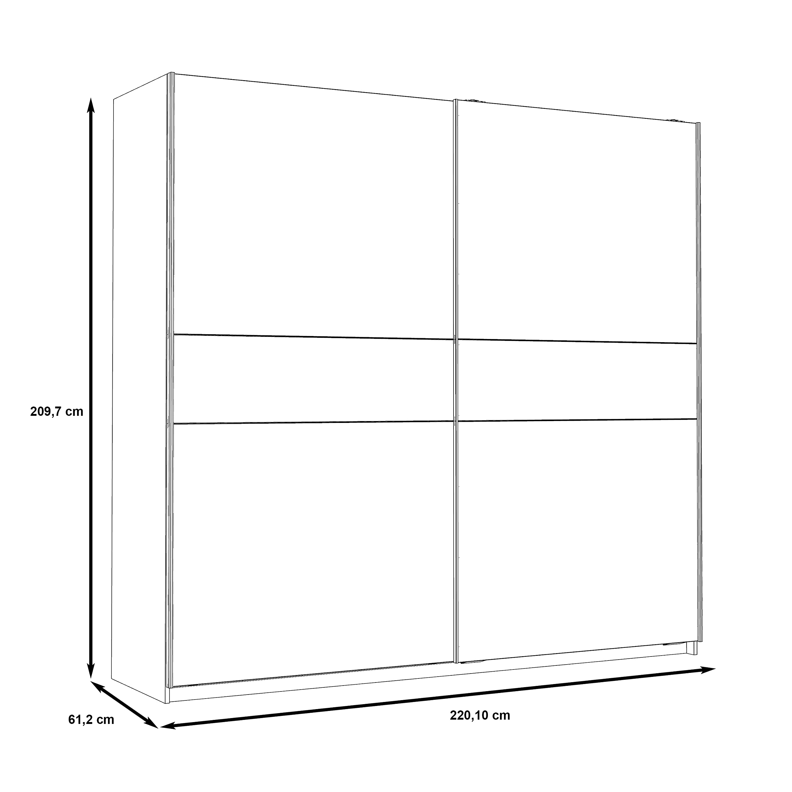 FORTE WINNER PLUS Schrank 220, Kleiderschrank Schwebetürenschrank Skandinavisch Schlafzimmer 2-türig Einlegeböden Kleiderstange, Weiß / Holzdekor: Sonoma Eiche, 220 cm breit x 210 cm hoch x 61 cm tief