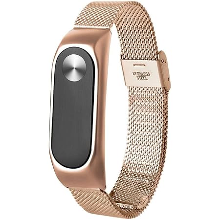 Correas de Relojes, Hanyixue Pulsera Ligera de Acero Inoxidable de Moda Correa de Reloj Inteligente para Xiaomi MI Band 2 (Oro Rosa)