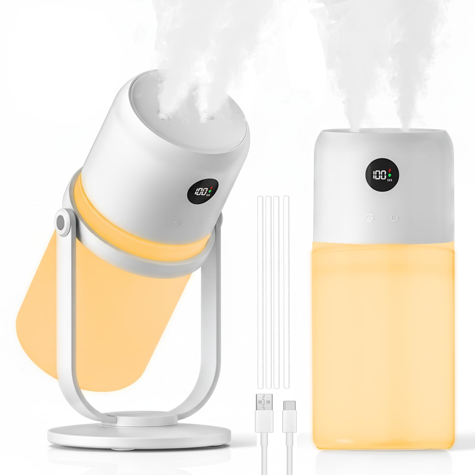 【スマイルSale】【37%OFF+45%OFF+ポイント40%】【実質289円】 YOVANO USB充電式 ダブル噴霧 25dB静音 300ml大容量 360°角度調整 LCD残量表示 超音波式加湿器