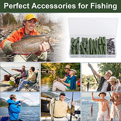 Realure 60 Pcs Lead Clips Carp Fishing Accessories Safety Lead Clips Action Pack with Clips Anti Tangle Sleeves Rubber Tails and Quick Change Swivels for Small Weights,Feeder (Green) - Image 4