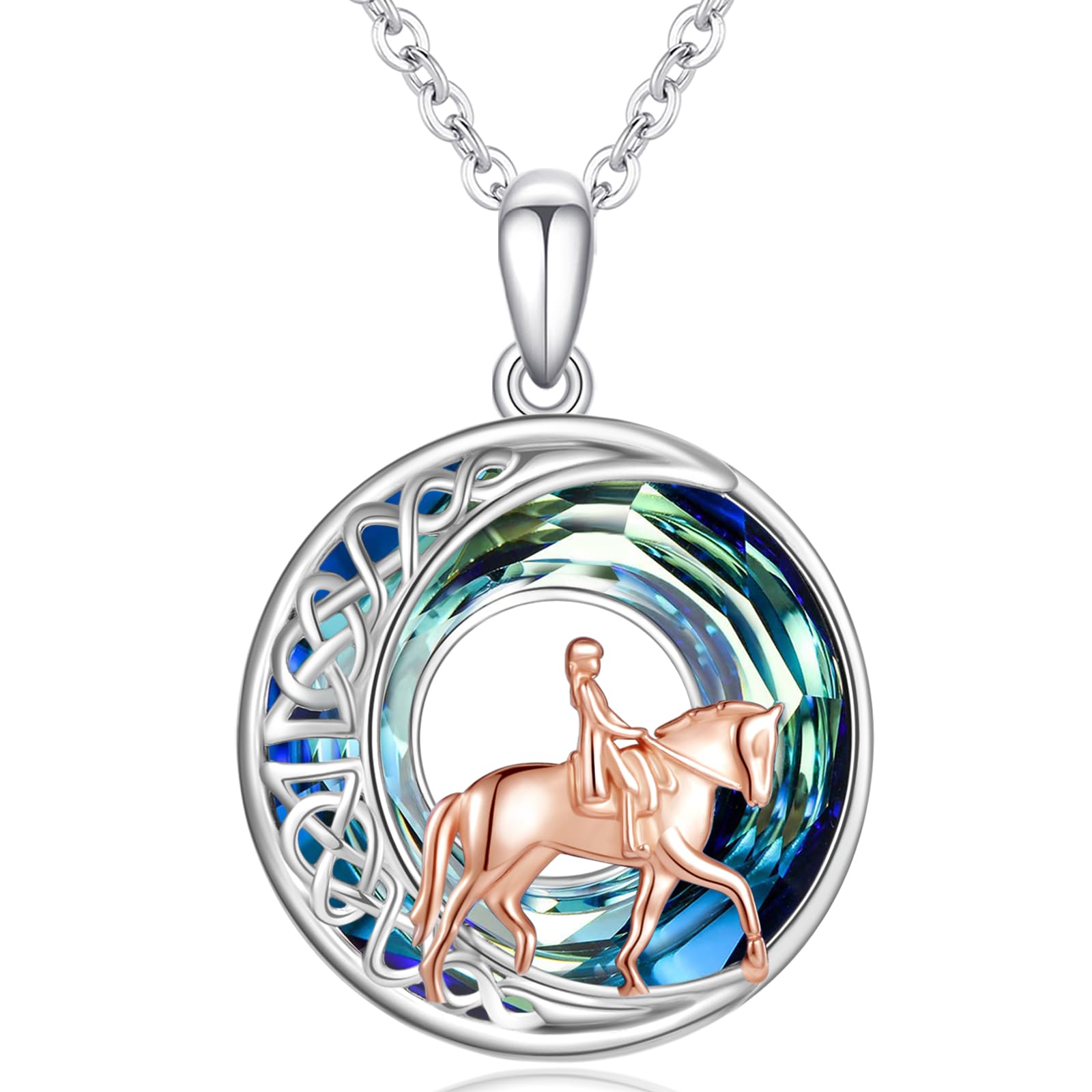 LES OSEWA Crescent Moon Celtic Necklace Sterling Silver Crystal Jewelry Graduation Birthday Gifts for Women