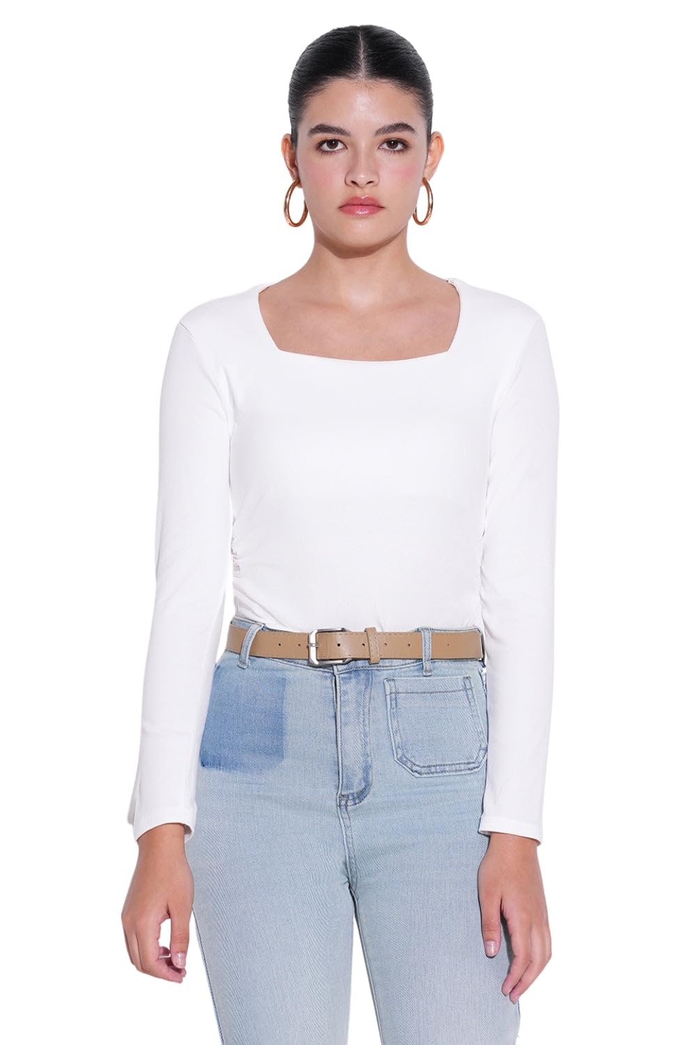showoffff Women Solid Casual Top | Square Neck Full Sleeves Cotton Top's for Womens | Regular Fit Crop Tops for Women's-picture-35