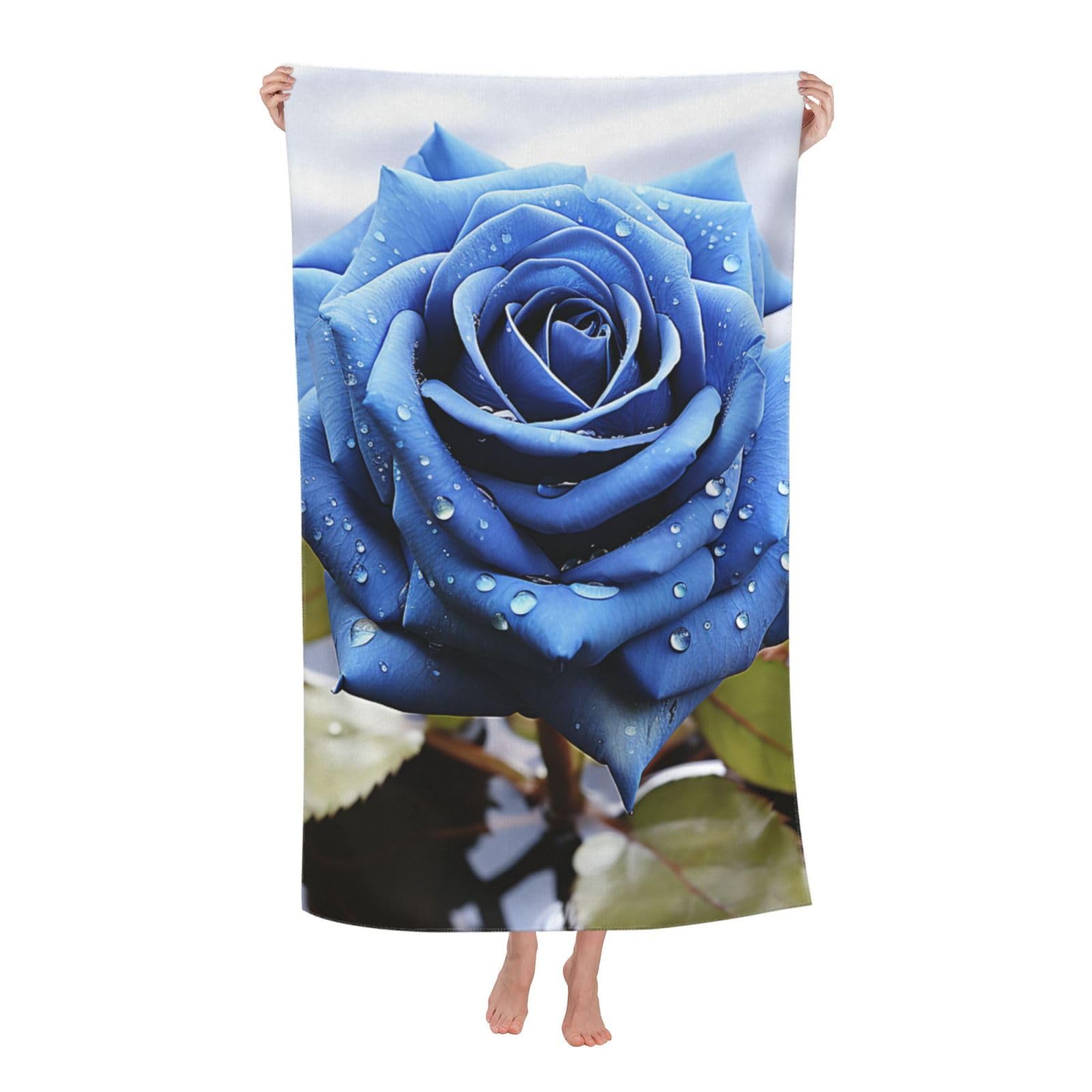 HLBSDM Romantic Blue Rose Beach Towel 52 x 32 in Vacation Essentials Quick Dry Sand Free Pool Swim Towel Super Absorbent Bath Towels Oversized Gym Towels Travel Blanket Gift