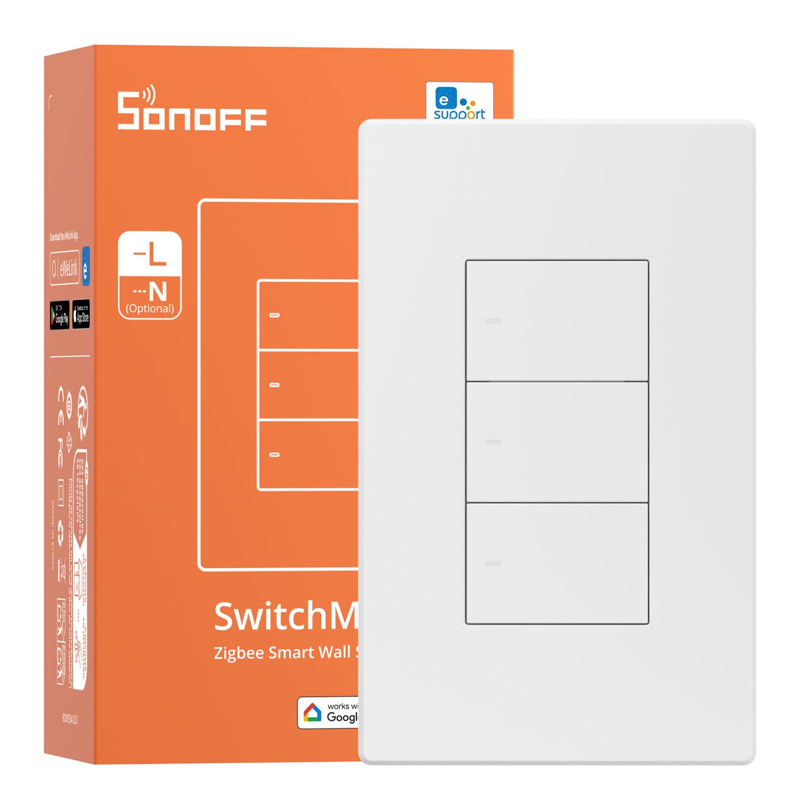 SONOFF Zigbee Interruptor de luz inteligente, requiere concentrador Zigbee, interruptor inteligente, interruptor inteligente sin neutro o con neutro, control de voz con Alexa SONOFF Home, interruptor