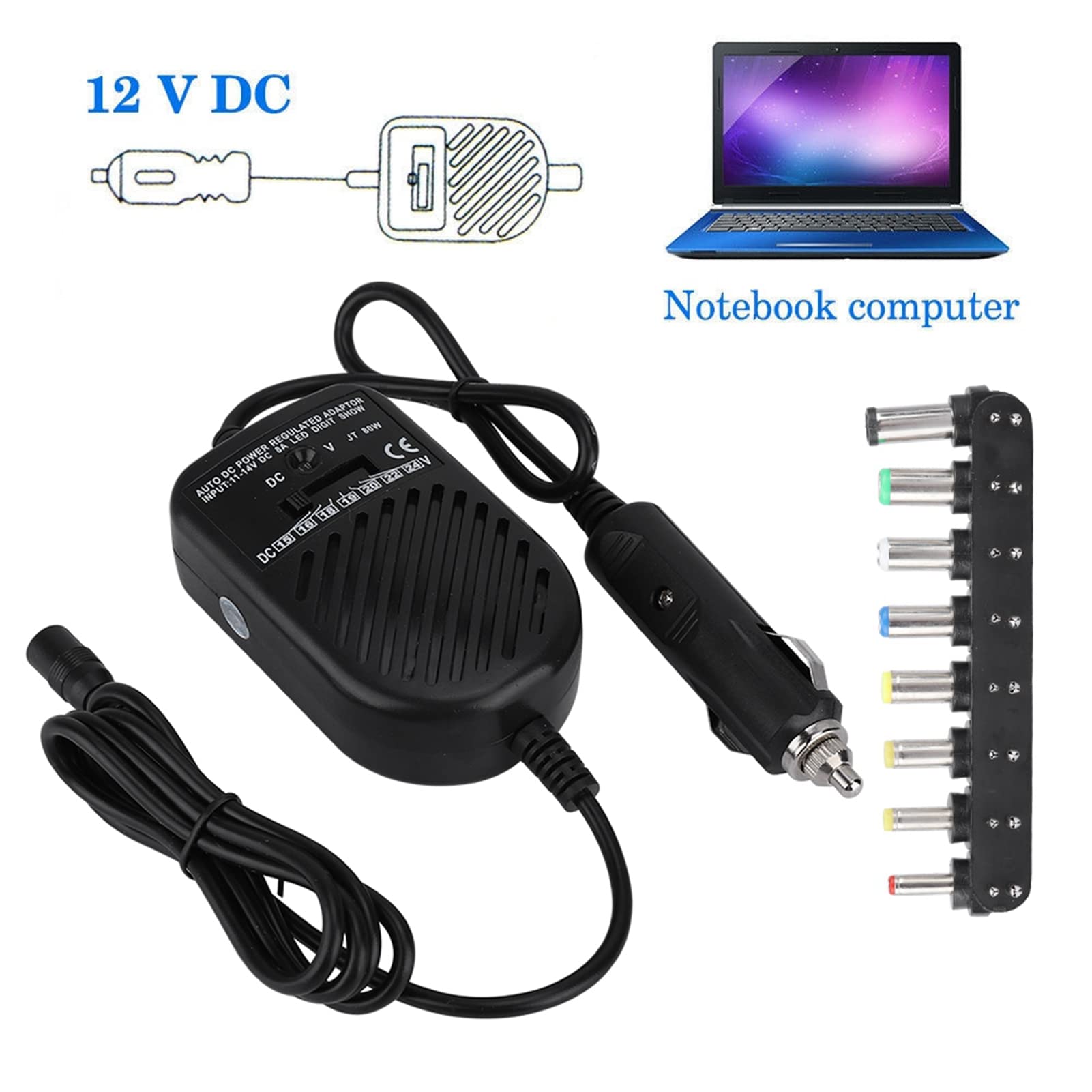 Caricabatteria Auto CC 80W, Adattatore Alimentazione 15-24V Per Laptop Notebook, Basso Ripple Protezione Sovraccarico