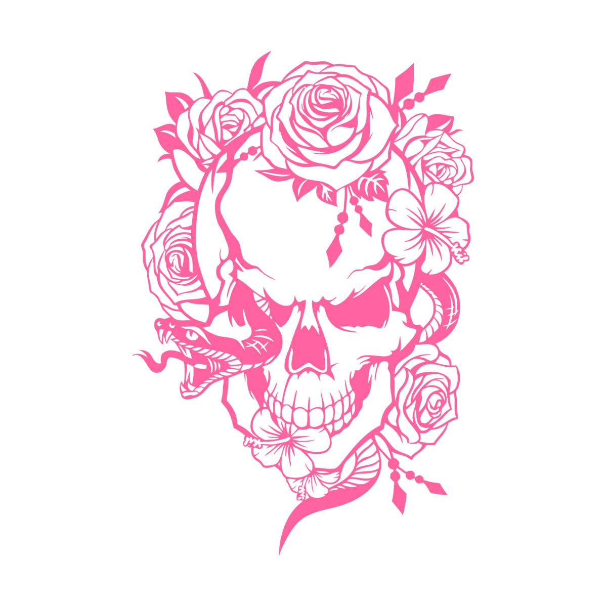 Creative Design Skull Snake and Flowers Vinyl Wall Sticker Day of The Dead Wicca Tattoo Studio Decor Decals Removable Mural Extra Large - 90x132cm — image 1