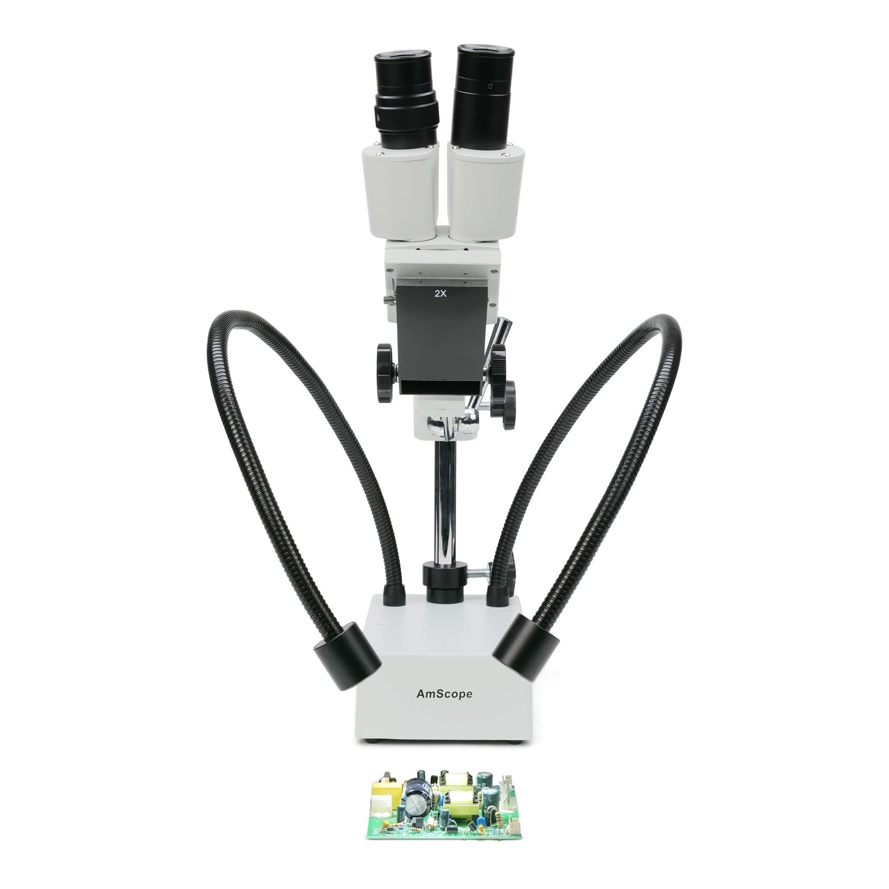 AmScope - Microscopio de brazo estéreo compacto de lente fija 20X-40X con doble cuello de cisne LED luces - SE420Z-2L