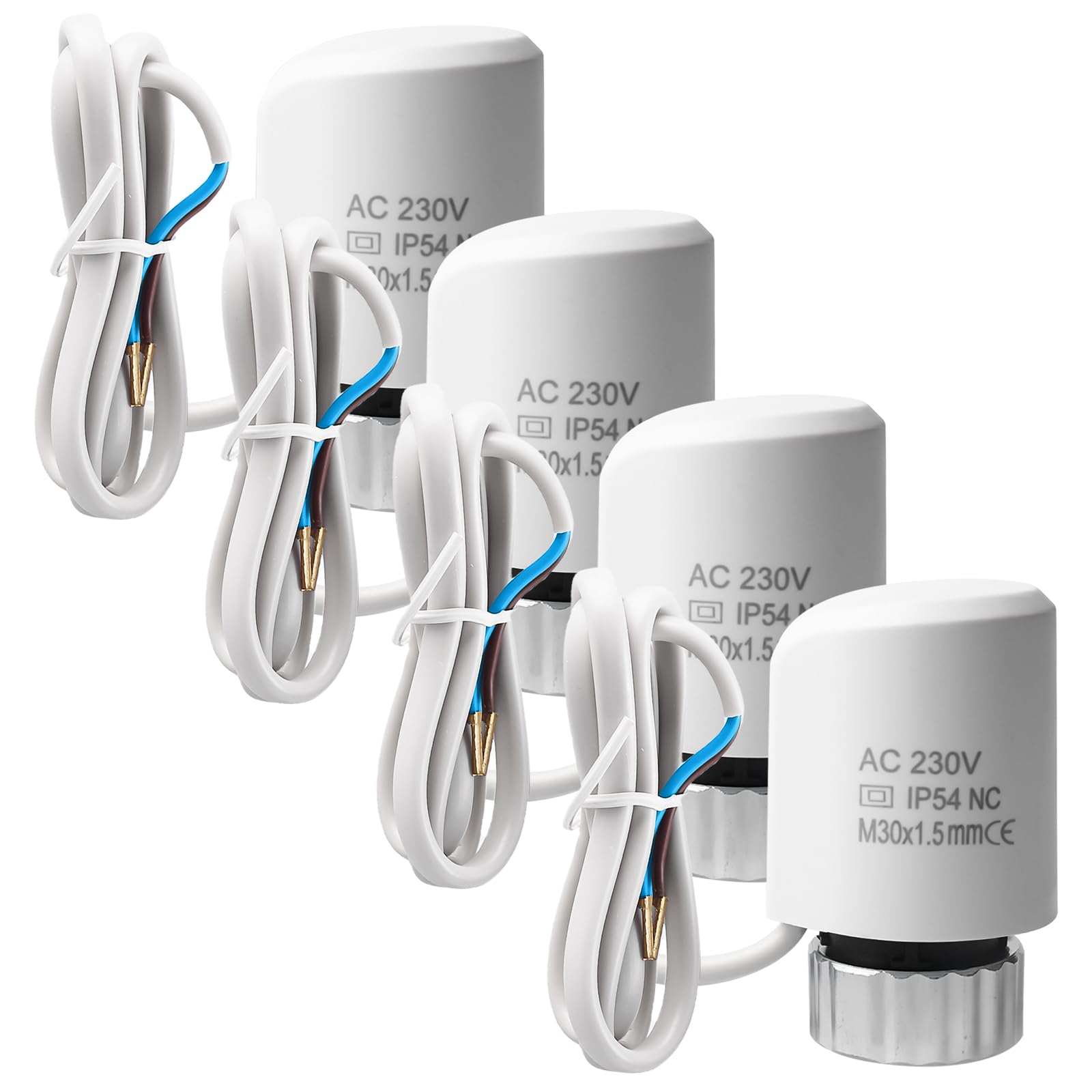 4 unidades de control de calefacción por suelo radiante 230 V AC: NC M30x1,5 Motor de estantería termostática, control de estantería para calefacción por suelo radiante Control de estantería térmica