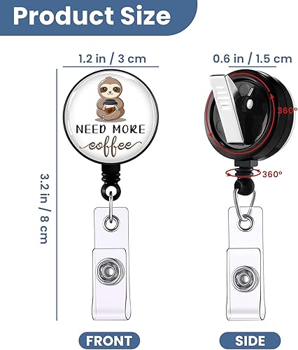Miniatura 2 de Need More - Carretes de insignia de café, retráctil, lindo clip de identificación con giro de 360, para trabajadores de oficina, médicos,